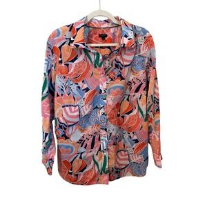 Talbots Womens Size 2X Cotton Button Up Long Sleeve Shirt Tropical Floral
